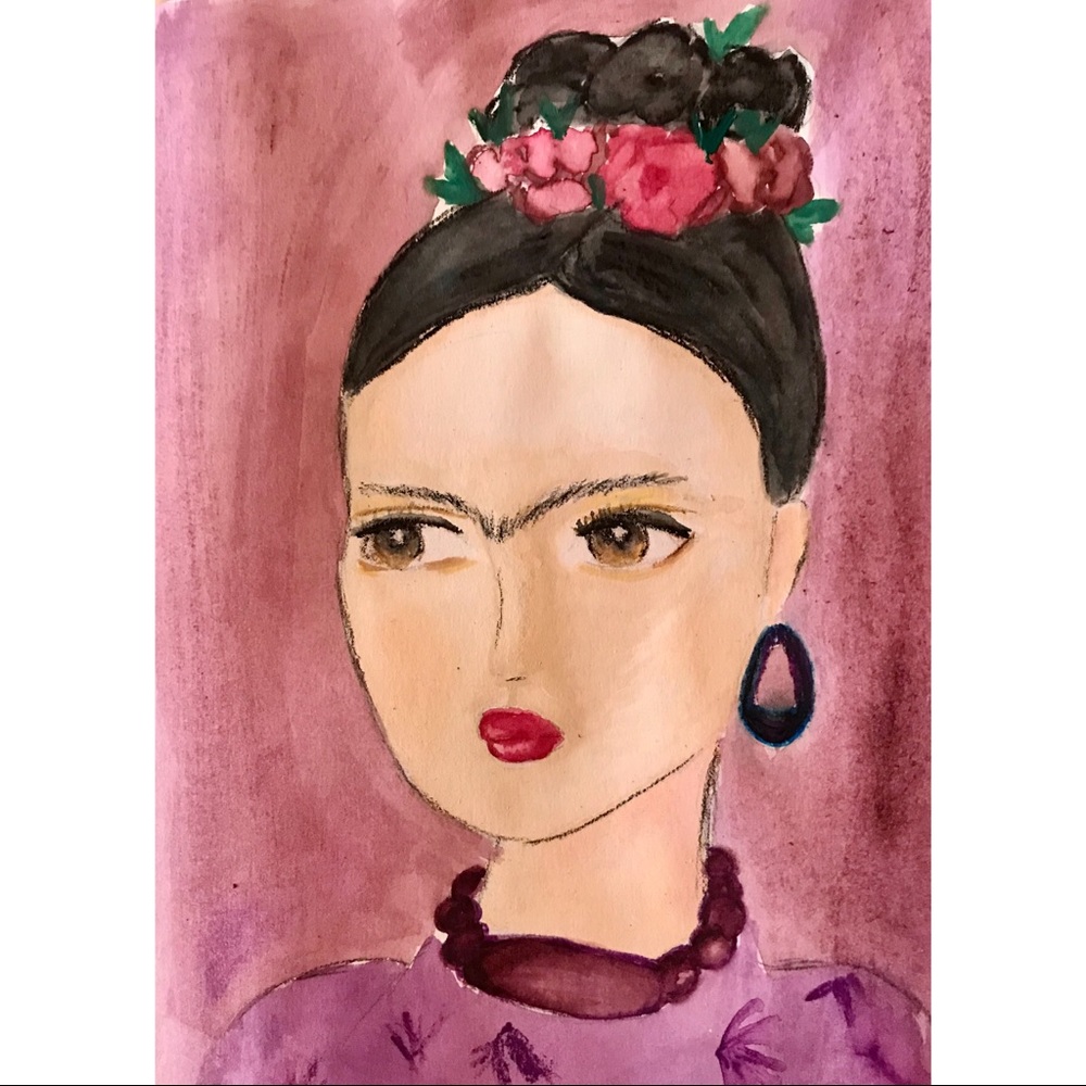 Frida original Painting Gouche watercolor